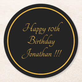 エレガント金ゴールド名ハッピーバースデー紙コースター ラウンドペーパーコースター