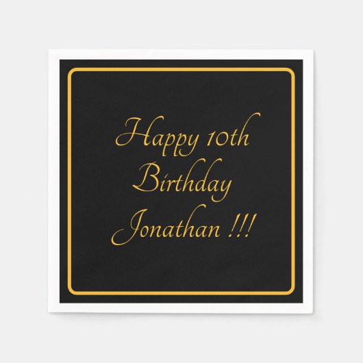 エレガント金ゴールド名ハッピーバースデー紙ナプキン スタンダードカクテルナプキン (正面)