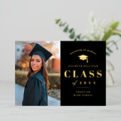 エレガント金ゴールド型写真卒業 箔招待状 (立ち正面)