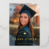 エレガント金ゴールド型写真卒業 箔招待状 (正面)