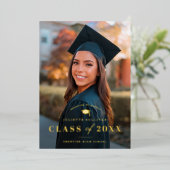 エレガント金ゴールド型写真卒業 箔招待状 (立ち正面)