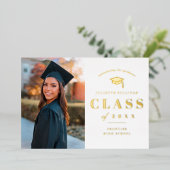 エレガント金ゴールド型写真卒業 箔招待状 (立ち正面)