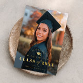 エレガント金ゴールド型写真卒業 箔招待状