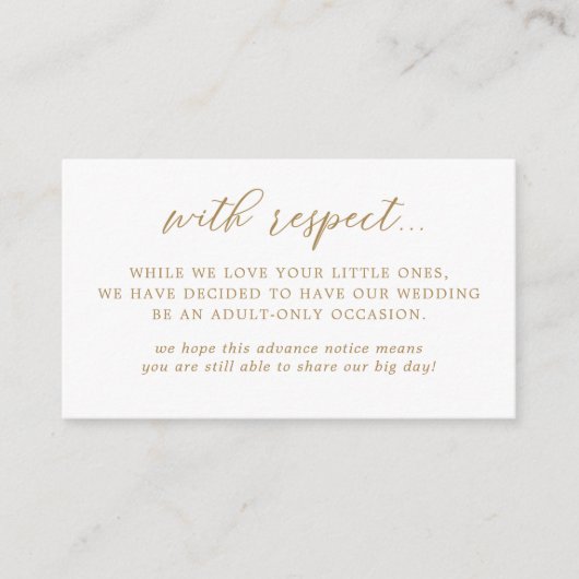 エレガント金ゴールド大人専用結婚の エンクロージャーカード (正面)