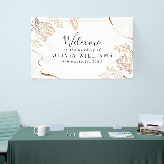 エレガント金ゴールド大理石フローラグリーンバナー 横断幕 (トレードショー)