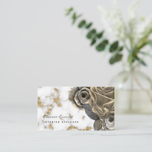 エレガント金ゴールド大理石フローラバラプロフェッショナル 名刺 (スタンド正面)