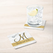 エレガント金ゴールド大理石結婚の贈り物 – モノグラム スクエアペーパーコースター (インサイチュ)