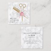 エレガント金ゴールド大理石鋏と髪型リスト スクエア名刺 (正面/裏面)