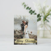 エレガント金ゴールド婚約したクリスマスの最初の結婚した写真 シーズンカード (スタンド正面)