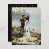 エレガント金ゴールド婚約したクリスマスの最初の結婚した写真 シーズンカード (正面/裏面)