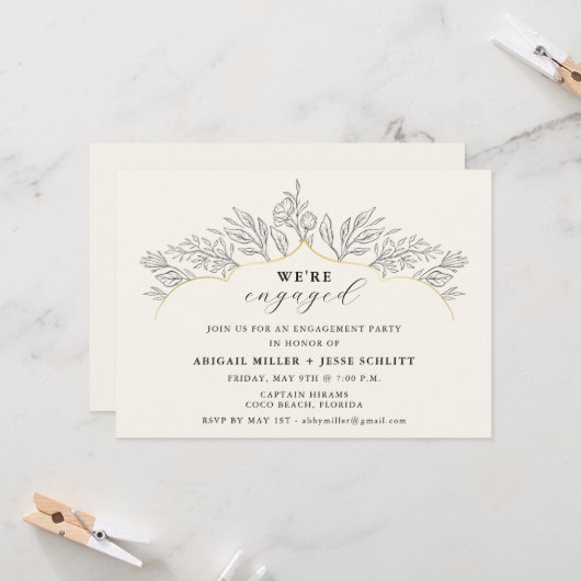 エレガント金ゴールド婚約パーティ 招待状 (正面/裏面インサイチュ)