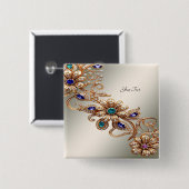 エレガント金ゴールド宝石フラワーボタン 缶バッジ (正面&裏面)