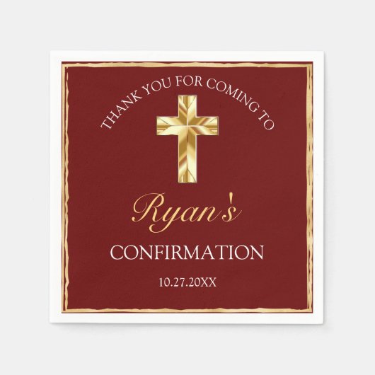 エレガント金ゴールド少年の確認ありがとう スタンダードカクテルナプキン (正面)