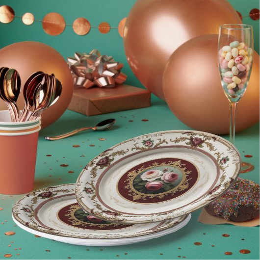 エレガント金ゴールド山花フローラセ結婚ラミック ペーパープレート (複数)