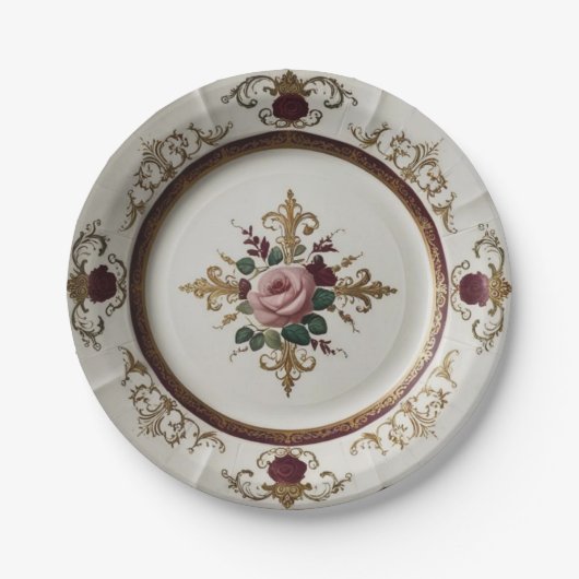 エレガント金ゴールド山花フローラセ結婚ラミック ペーパープレート (正面)