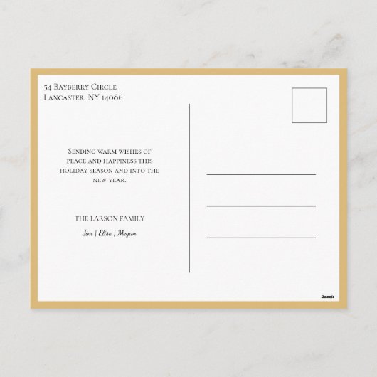 エレガント金ゴールド平和オン・アース写真 シーズンポストカード (裏面)