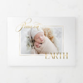 エレガント金ゴールド平和オン・アース写真 三つ折りクリスマスカード (カバー)