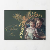 エレガント金ゴールド平和書道植物写真 三つ折りクリスマスカード (カバー)