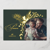 エレガント金ゴールド平和書道植物写真 箔シーズンカード (正面)