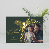 エレガント金ゴールド平和書道植物写真 箔シーズンカード (立ち正面)