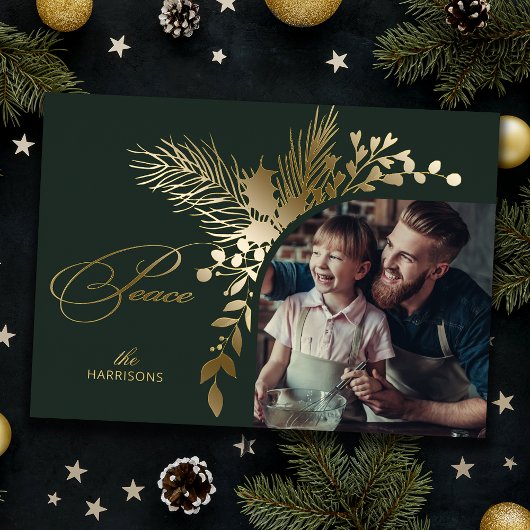 エレガント金ゴールド平和書道植物写真 箔シーズンカード