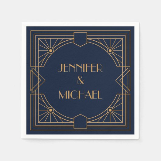 エレガント金ゴールド幾何アールデコデザイン スタンダードカクテルナプキン (正面)