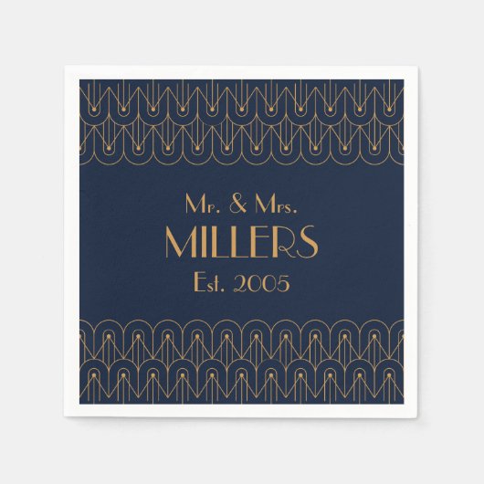 エレガント金ゴールド幾何アールデコデザイン スタンダードカクテルナプキン (正面)