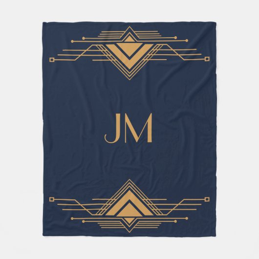 エレガント金ゴールド幾何アールデコデザイン フリースブランケット (正面)