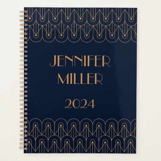 エレガント金ゴールド幾何アールデコデザイン プランナー手帳 (正面)