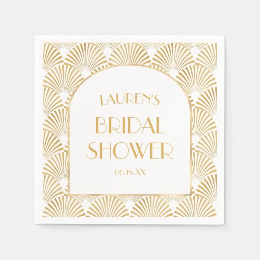エレガント金ゴールド幾何アールデコブライダルシャワー スタンダードカクテルナプキン (正面)