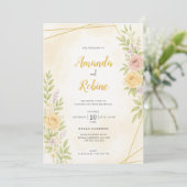 エレガント金ゴールド幾何フローラ結婚式招待状 招待状 (スタンド正面)