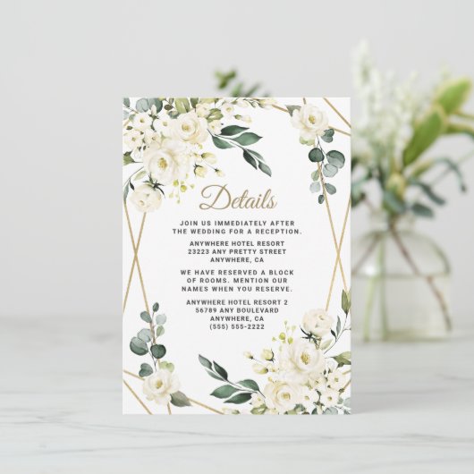 エレガント金ゴールド幾何フローラ結婚緑 エンクロージャーカード (スタンド正面)