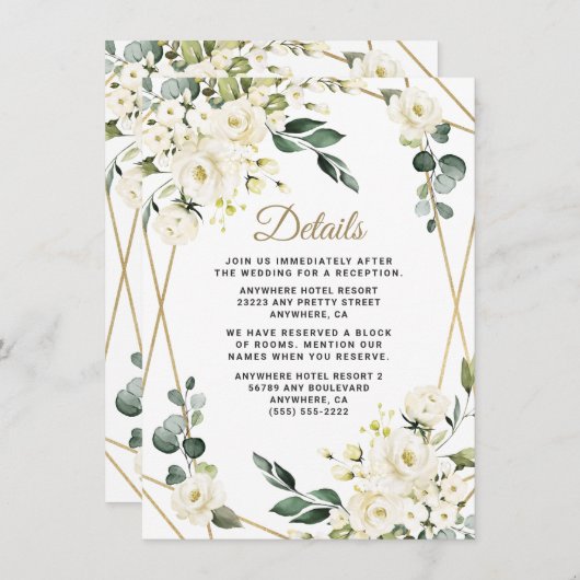 エレガント金ゴールド幾何フローラ結婚緑 エンクロージャーカード (正面/裏面)