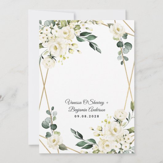 エレガント金ゴールド幾何フローラ結婚緑 招待状 (裏面)