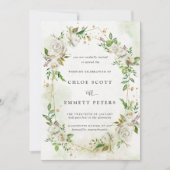 エレガント金ゴールド幾何フローラ結婚緑 招待状 (正面)