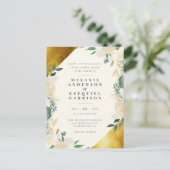 エレガント金ゴールド幾何フローラ結婚 インビテーションポストカード (スタンド正面)