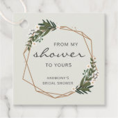 エレガント金ゴールド幾何モダンボホブライダルシャワー フェイバータグ (正面)