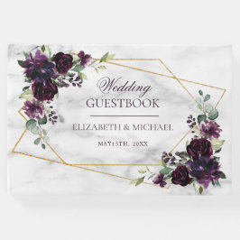 エレガント金ゴールド幾何学梅紫結婚大理石 ゲストブック