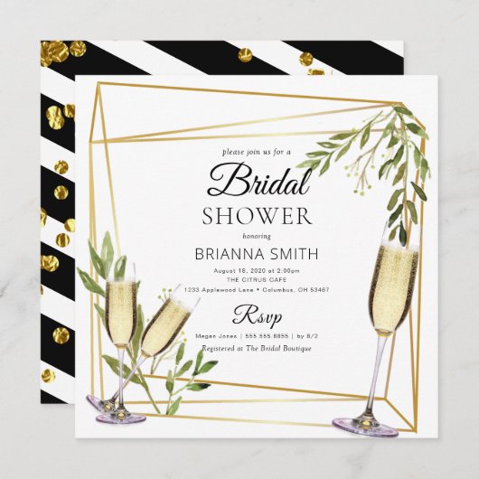 エレガント金ゴールド幾何学植物ブライダルシャワー 招待状 (正面/裏面)