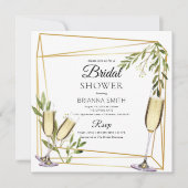エレガント金ゴールド幾何学植物ブライダルシャワー 招待状 (正面)