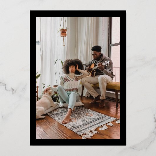 エレガント金ゴールド幾何学的フレーム結婚フォト黒 箔招待状 (裏面)