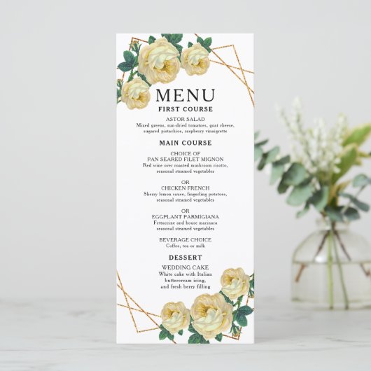エレガント金ゴールド幾何学黄フローラボー結婚ホ メニュー (スタンド正面)