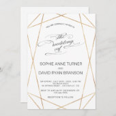 エレガント金ゴールド幾何結婚書 招待状 (正面/裏面)