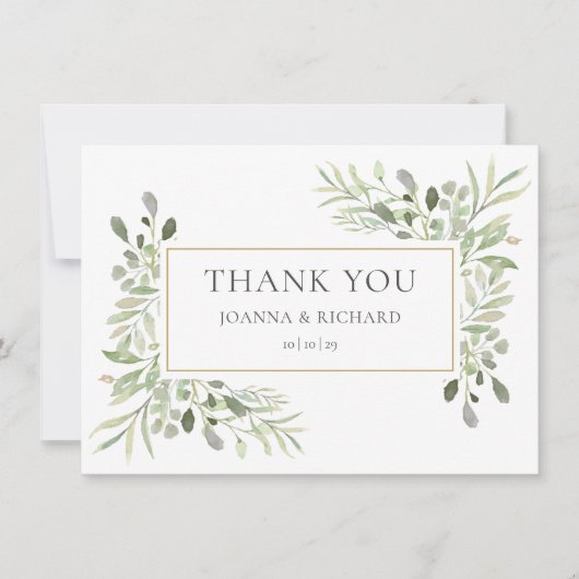 エレガント金ゴールド幾何結婚緑 サンキューカード (正面)