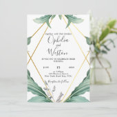 エレガント金ゴールド幾何結婚緑 招待状 (スタンド正面)