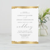 エレガント金ゴールド引き裂きエッジ白結婚式招待状 招待状 (スタンド正面)