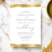 エレガント金ゴールド引き裂きエッジ白結婚式招待状 招待状