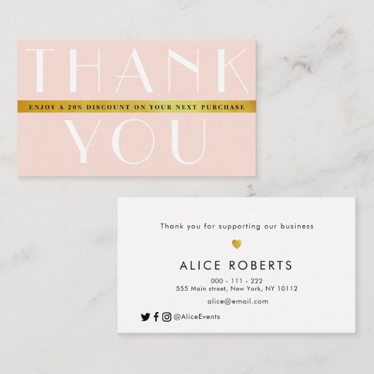 エレガント金ゴールド感謝してい取り外し 名刺 (正面/裏面)