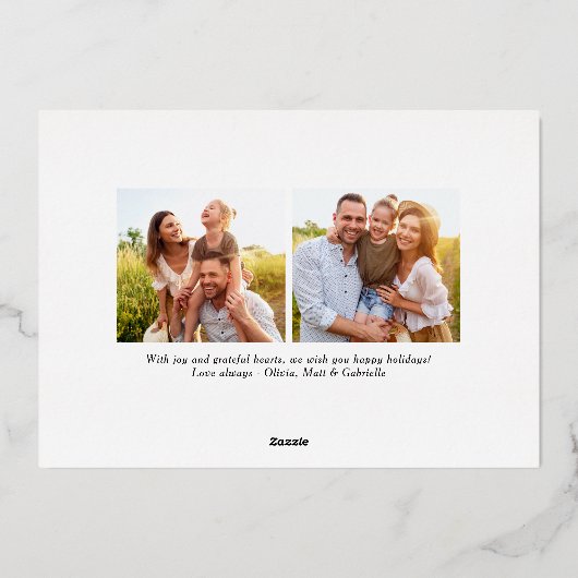 エレガント金ゴールド感謝の家族の写真 箔シーズンカード (裏面)