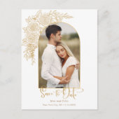 エレガント金ゴールド手描きバラ写真保存 案内ポストカード (正面)